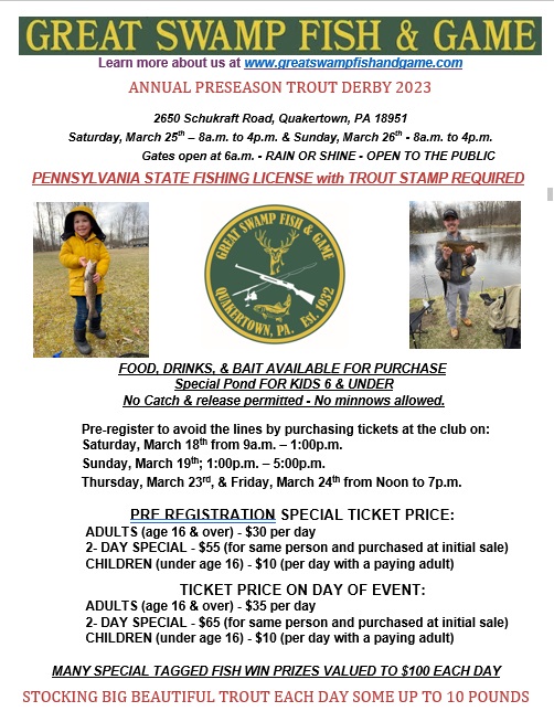 Trout Derby March 23rd & 24th, 2024 Great Swamp Fish & Game